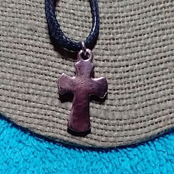 Copper Cross Pendant black cord - Picture 3 of 5